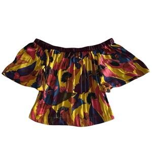 Free People Women Multicolor Top Blouse Off the Shoulders Size M Ruffle Floral